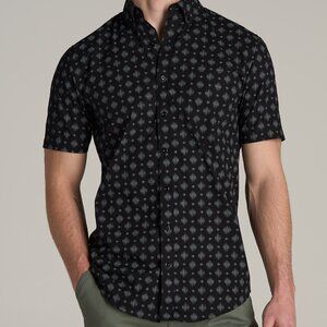 American Tall Short Sleeve Shirt for Tall Men in Black and Grey Crosshatch Size